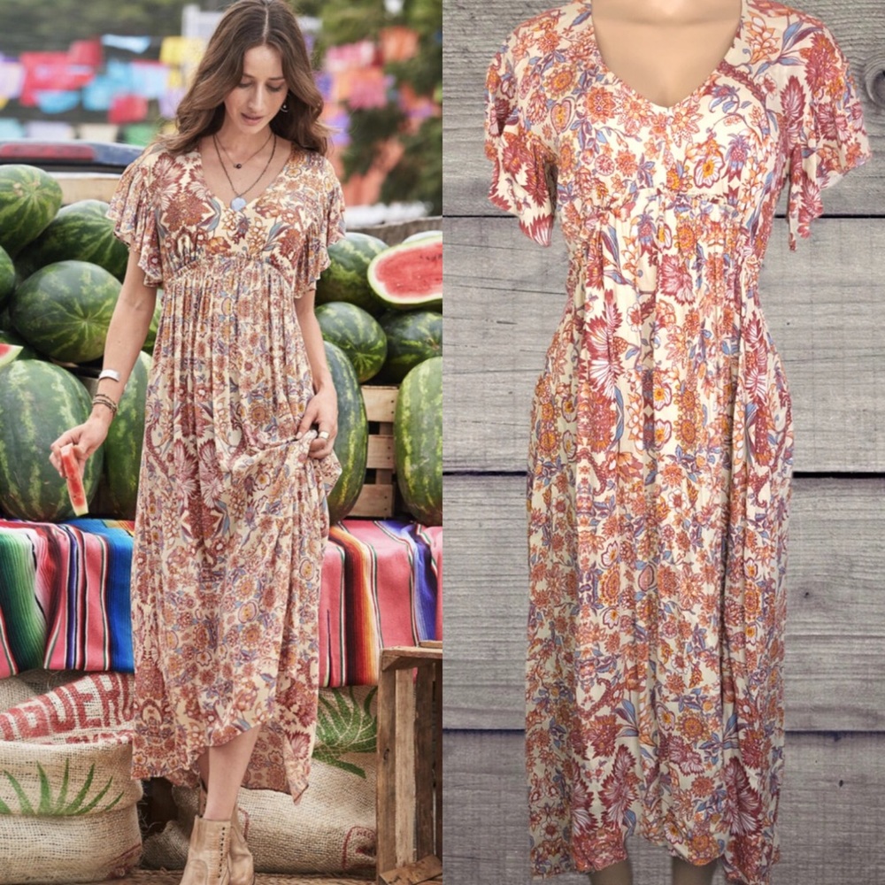 Sundance Floral High Low Dress - Pink and Orange